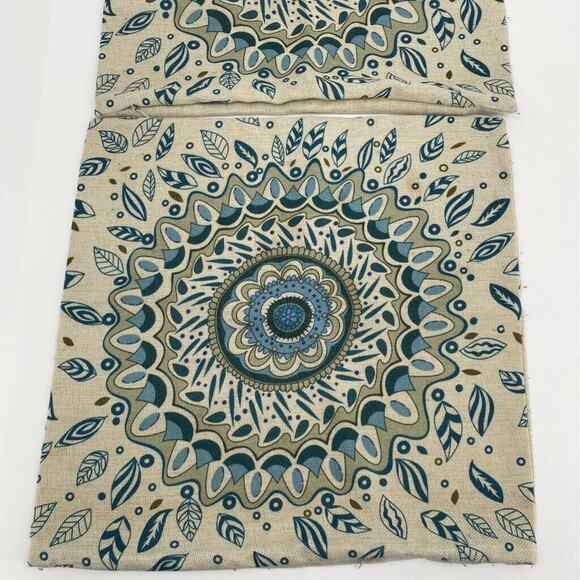 Pillow Shams Covers Set of 2 Blue Beige Floral Mandala Zipper Decor 17 X 17 In - Picture 2 of 6